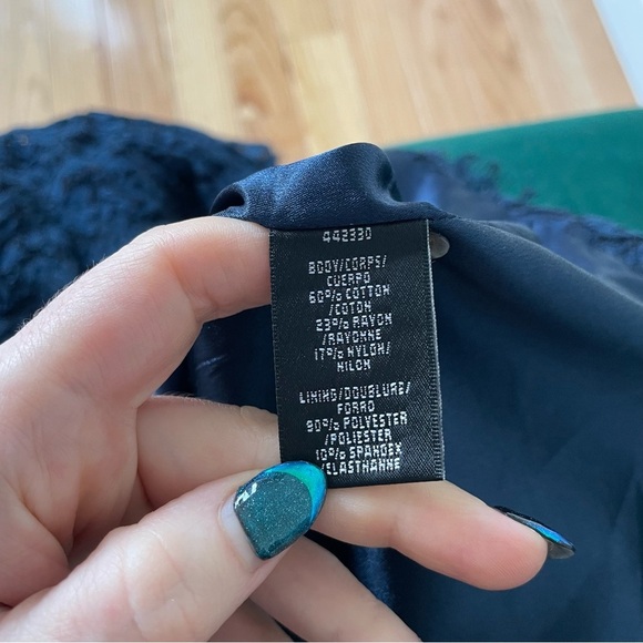 ML Monique Lhuillier Gravitate Towards You Sheath Blue Lace Keyhole Back Dress L - Picture 10 of 12